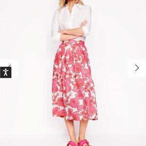 Boden Verity Linen Midi Skirt Pink, Blossom Cascade, 16-18R
